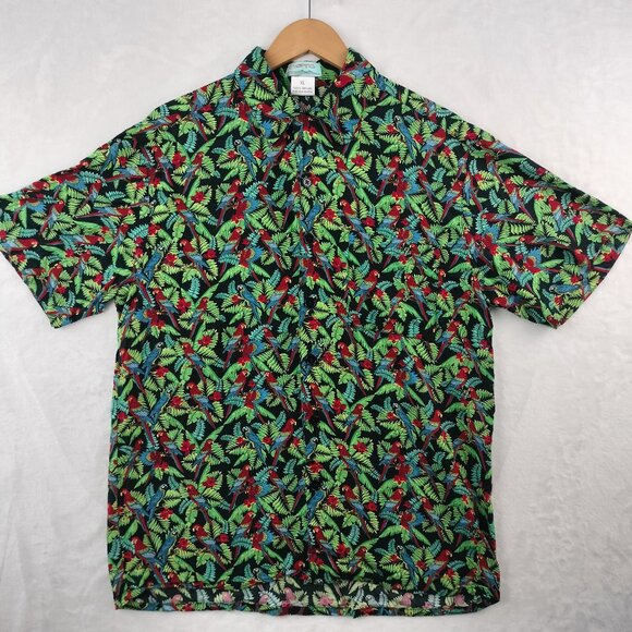 VTG OTC Hawaiian Camp Shirt Men Size XL SS Rayon Floral Tropical Parrot Bird - Picture 1 of 11